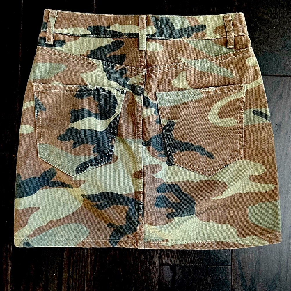 Denim camouflage mini skirt